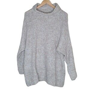 Free People Oversized Sweater Womens XS Beige Alpaca Blend Fuzzy Cowl Neck Boho